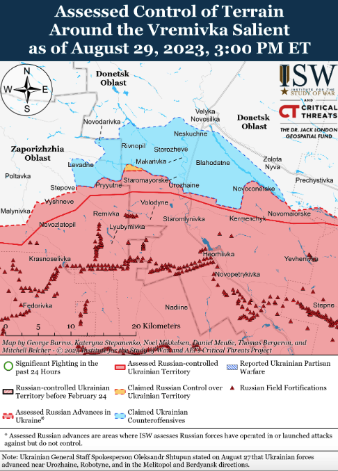 Карта бойових дій в Україні 30 серпня -