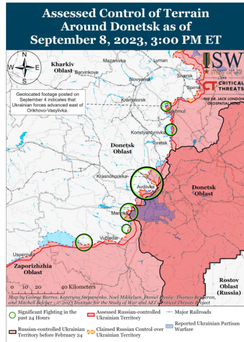 Карта бойових дій в Україні 9 вересня.