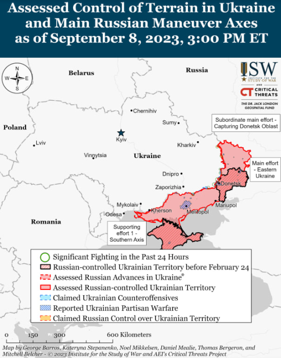 Карта бойових дій в Україні 9 вересня.