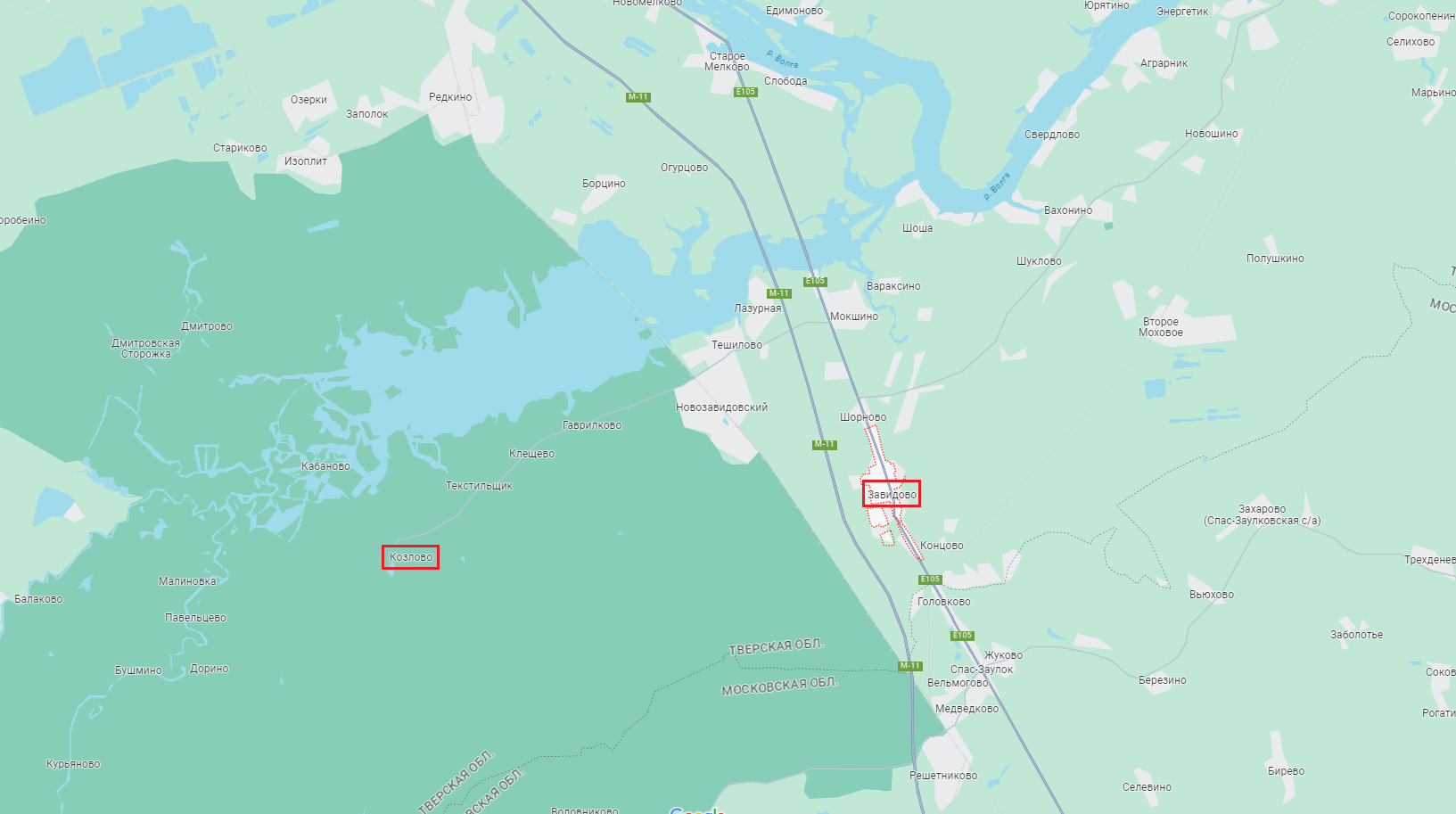 При цьому відстань між Козлово та Завидово - близько 15 кілометрів.