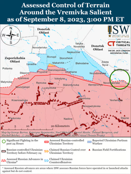 Карта бойових дій в Україні 9 вересня.