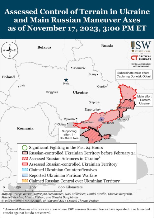 Карта бойових дій в Україні 18 листопада.