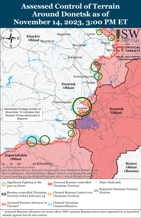 Карта бойових дій в Україні 15 листопада.