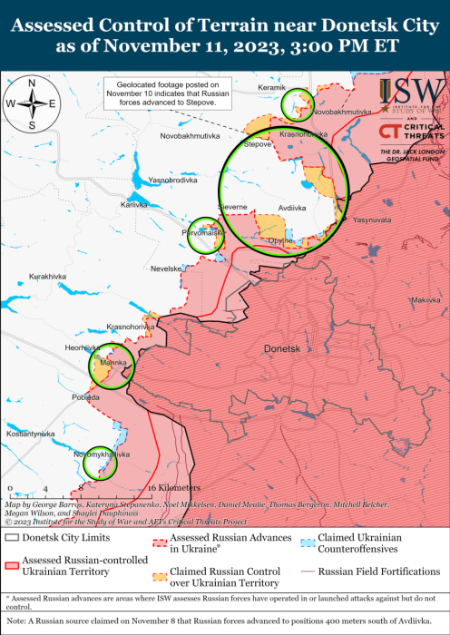 Карта бойових дій в Україні 12 листопада.