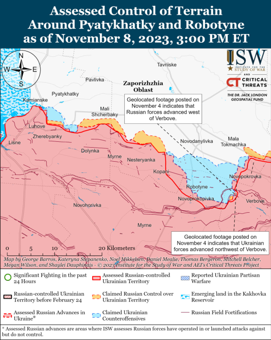 Карта бойових дій в Україні 9 листопада.