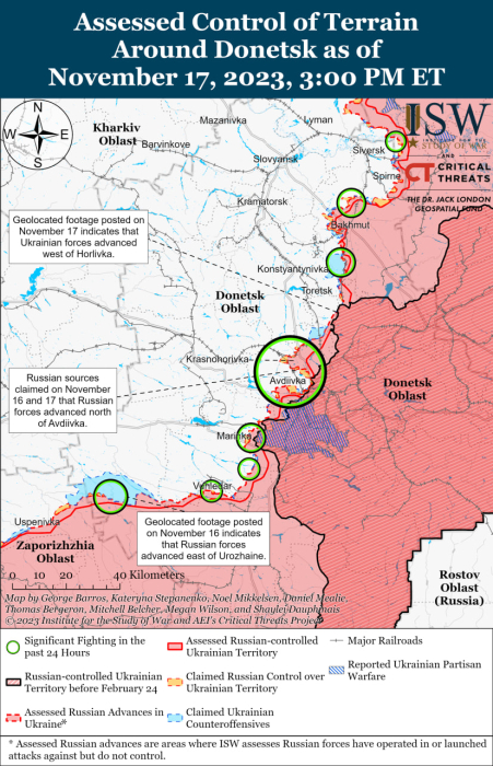 Карта бойових дій в Україні 18 листопада.