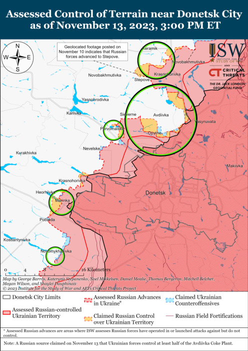 Карта бойових дій в Україні 14 листопада.