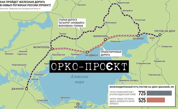 РФ будує нову залізницю із Бердянська у Крим.