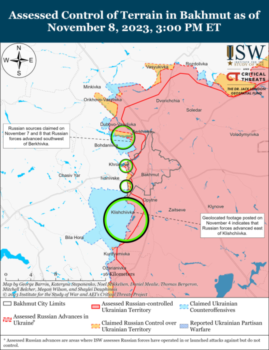 Карта бойових дій в Україні 9 листопада.