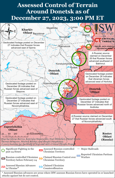 Карта бойових дій в Україні 28 грудня.