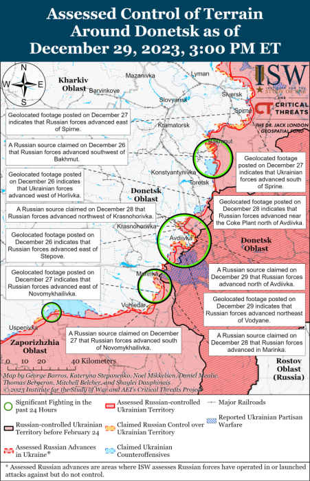 Карта бойових дій в Україні 30 грудня.