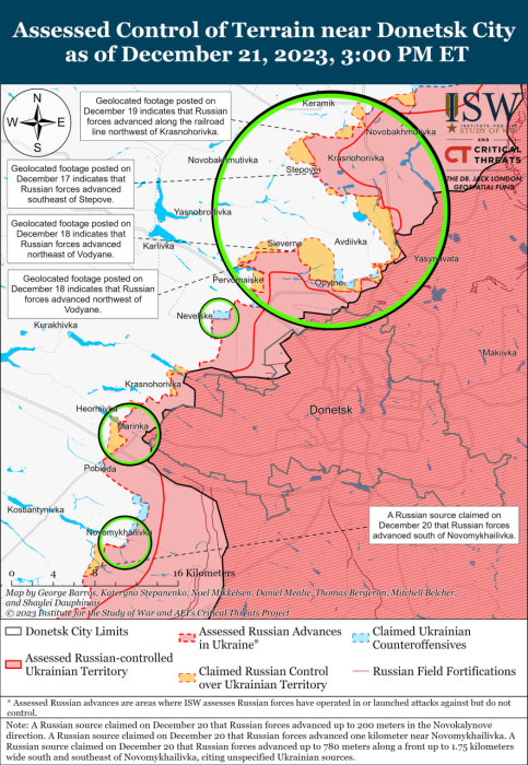 Карта бойових дій в Україні 22 грудня.