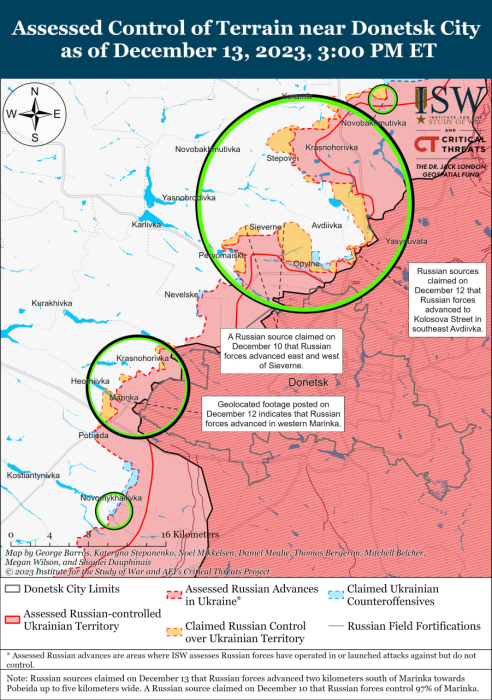 Карта бойових дій в Україні 14 грудня.