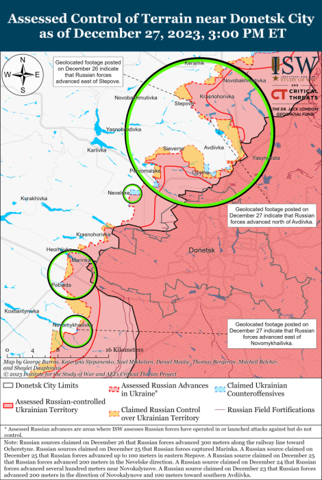 Карта бойових дій в Україні 28 грудня.