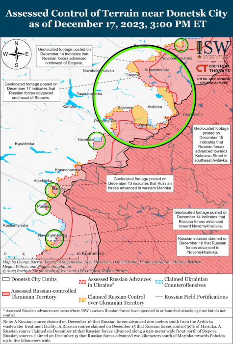 Карта бойових дій в Україні 18 грудня.