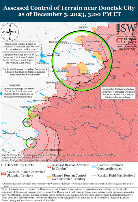 Карта бойових дій в Україні 6 грудня.