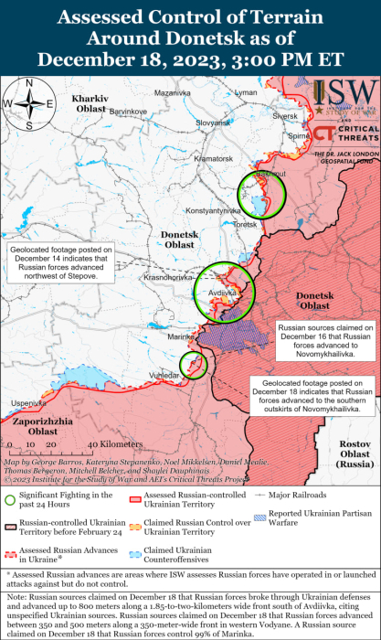 Карта бойових дій в Україні 19 грудня.