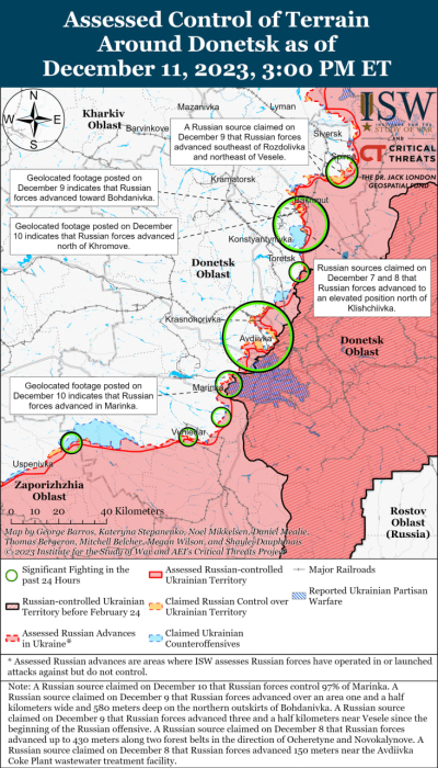 Карта бойових дій в Україні 12 грудня.