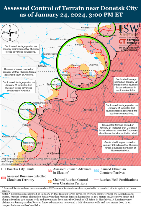 Карта бойових дій в Україні 25 січня.