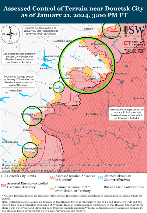Карта бойових дій в Україні 22 січня.