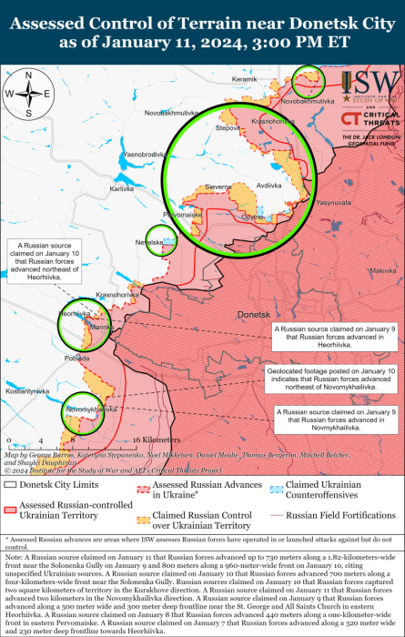 Карта бойових дій в Україні 12 січня.
