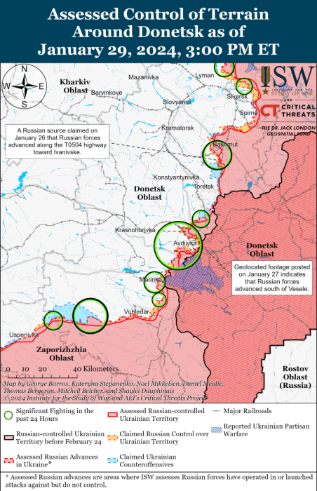 Карта бойових дій в Україні 30 січня.