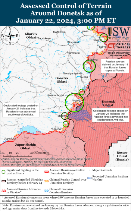 Карта бойових дій в Україні 23 січня.