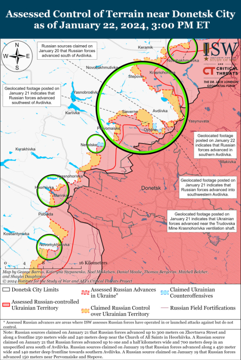 Карта бойових дій в Україні 23 січня.