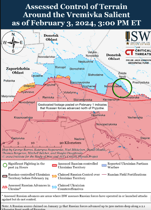 Карта бойових дій в Україні 4 лютого.