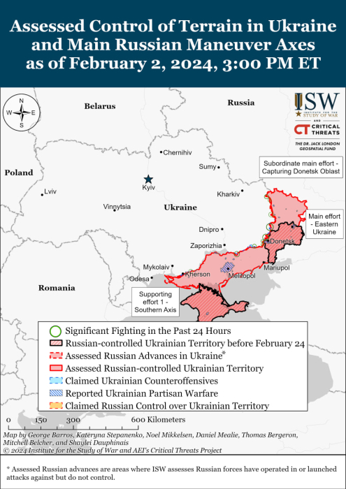 Карта бойових дій в Україні 3 лютого.