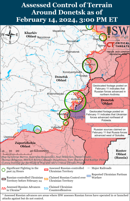 Карта бойових дій в Україні 15 лютого -