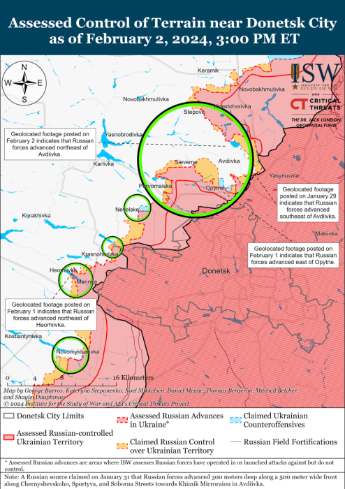 Карта бойових дій в Україні 3 лютого.