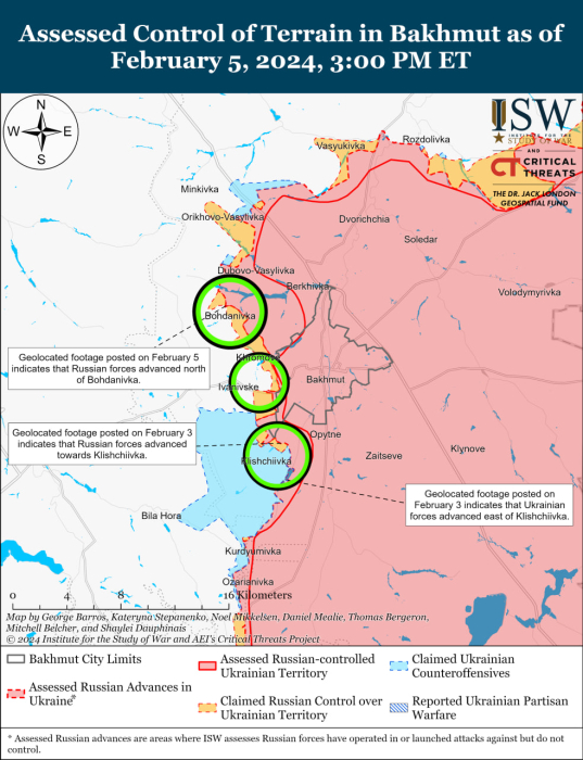 Карта бойових дій в Україні 6 лютого.