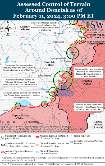 Карта бойових дій в Україні 12 лютого.
