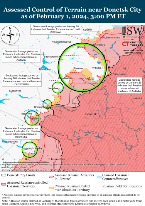 Карта бойових дій в Україні 2 лютого.
