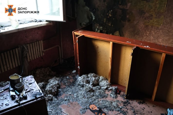 В Запорожье во время пожара спасли женщину с младенцем и 2-летним ребенком