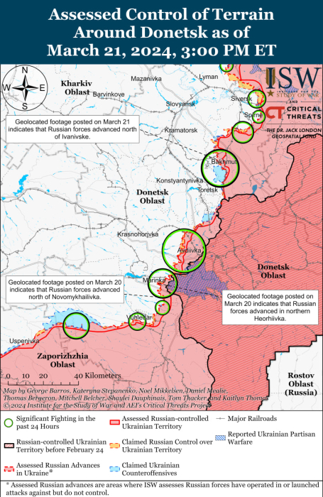 Карта бойових дій в Україні 22 березня.