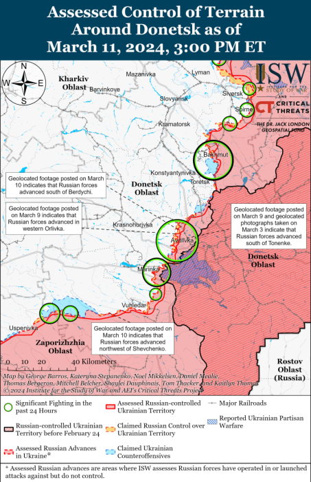 Карта бойових дій в Україні 12 березня.
