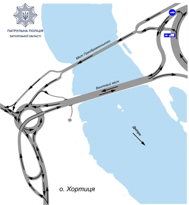 Схема проїзду по мостах в Запоріжжі -