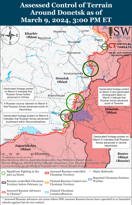 Карта бойових дій в Україні 10 березня.