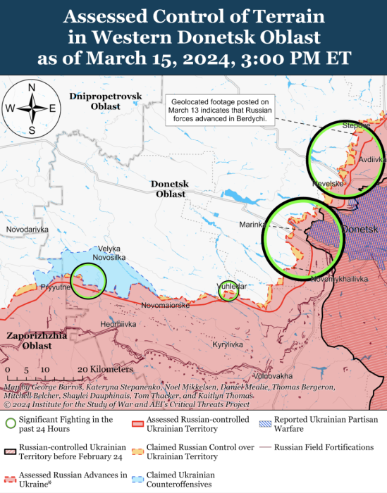 Карта бойових дій в Україні 16 березня.