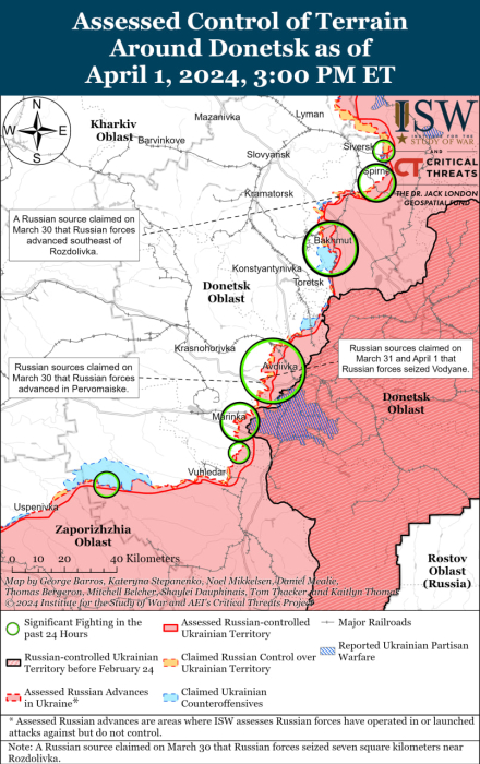 Карта бойових дій в Україні 2 квітня. Джерело: understandingwar.org