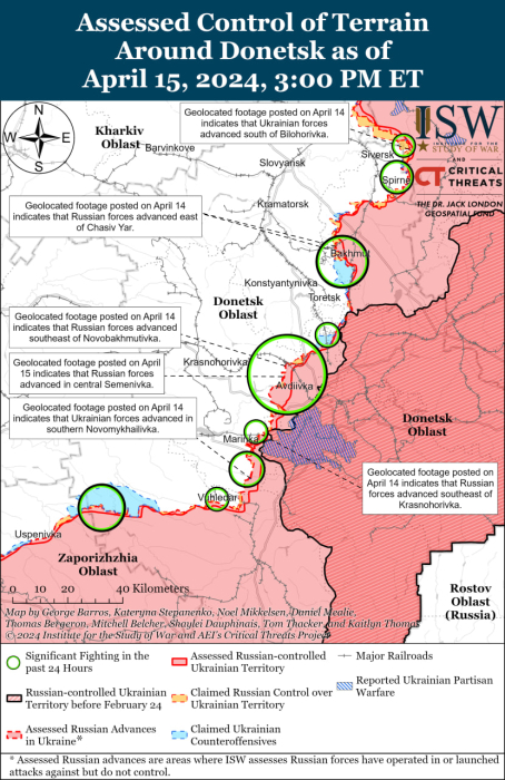Карта бойових дій в Україні 16 квітня.