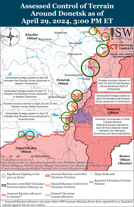 Карта бойових дій в Україні 30 квітня.