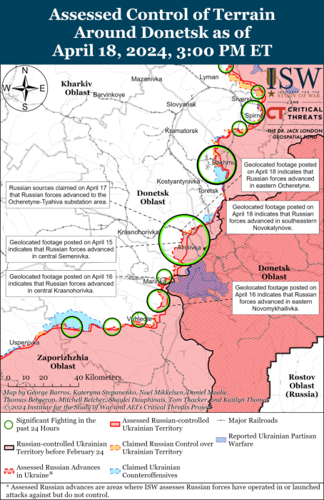 Карта бойових дій в Україні 19 квітня.