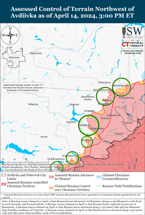 Карта бойових дій в Україні 15 квітня.