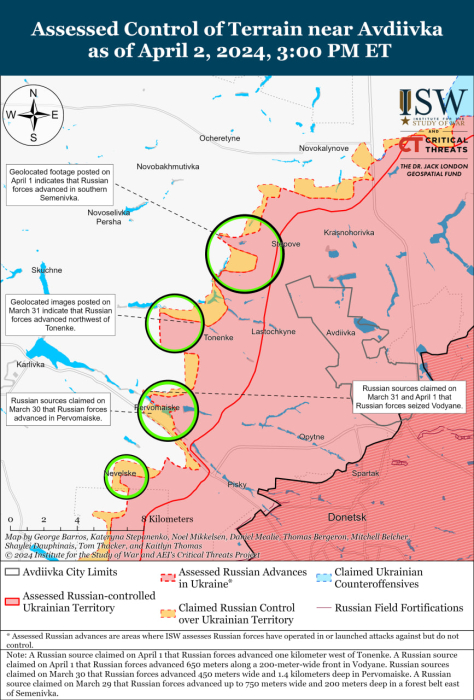 Карта бойових дій в Україні 3 квітня. Джерело: understandingwar.org