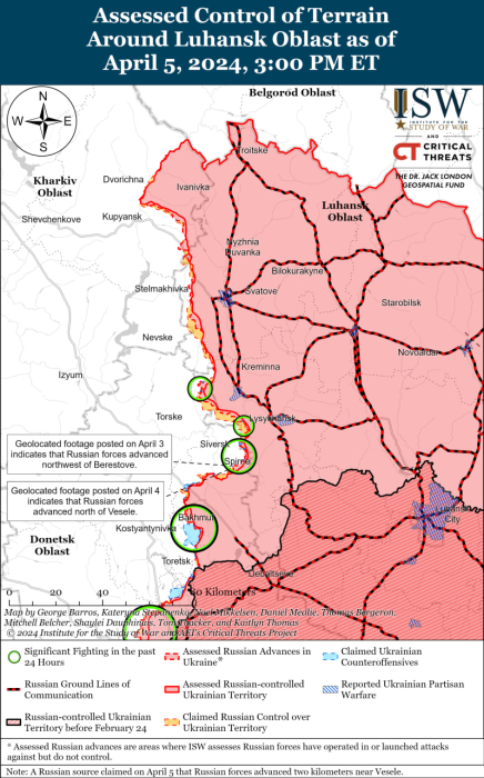 Карта бойових дій в Україні 6 квітня.