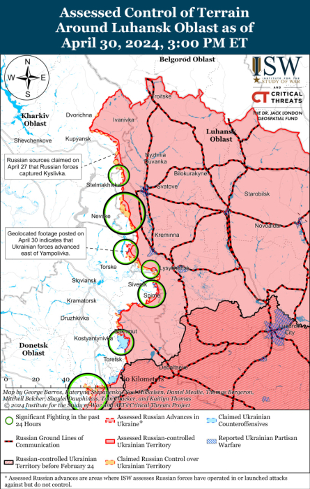 Карта бойових дій в Україні 1 травня.
