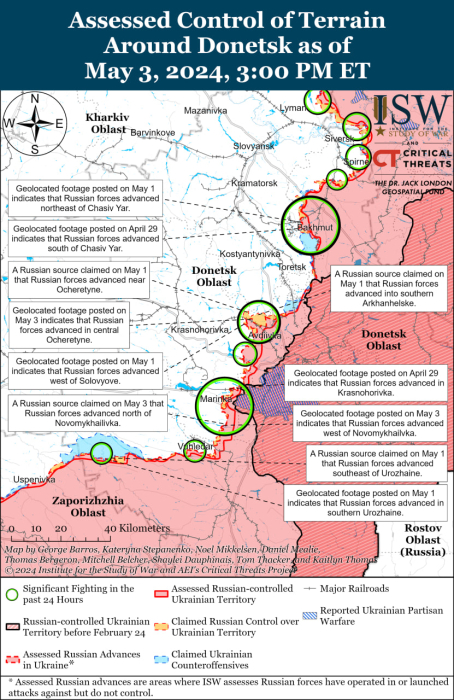 Карта бойових дій в Україні 4 травня.